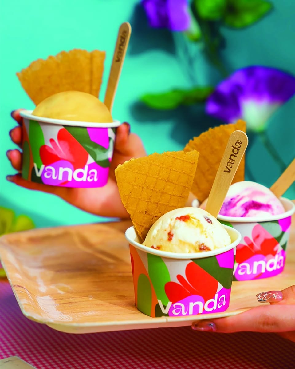 Inviting display of mochi gelatos at Vanda Botanical Desserts store