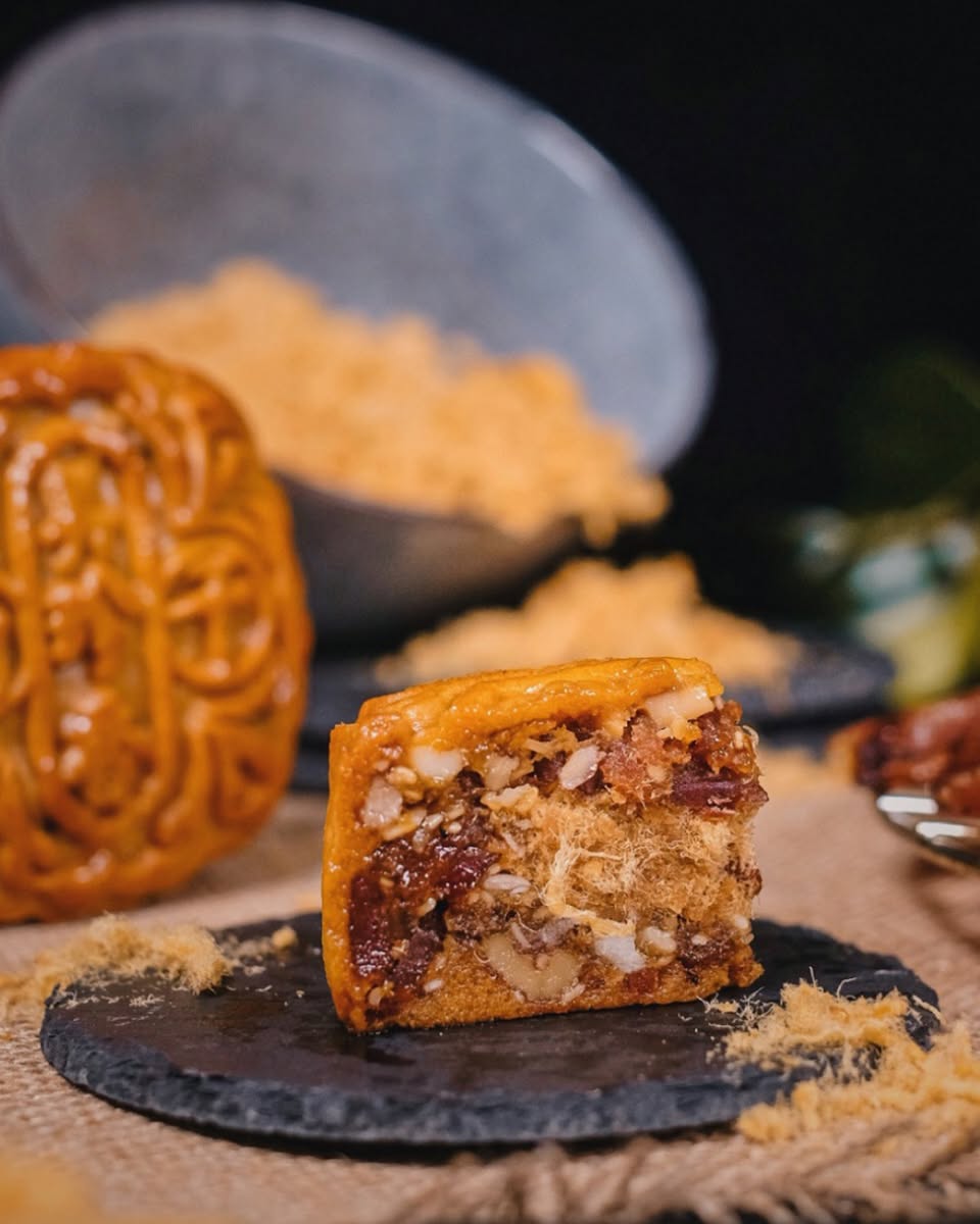 A variety of creative mooncake flavors presented attractively