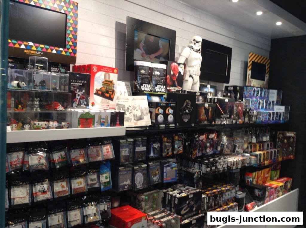 ActionCity Bugis Junction shop interior with shelves full of toys and collectibles.