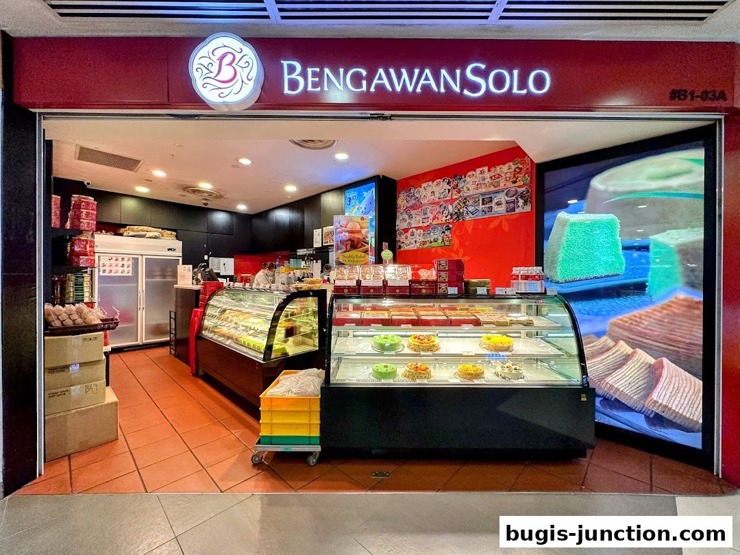 The entrance of Bengawan Solo, a shop displaying cakes and pastries in refrigerated display cases.