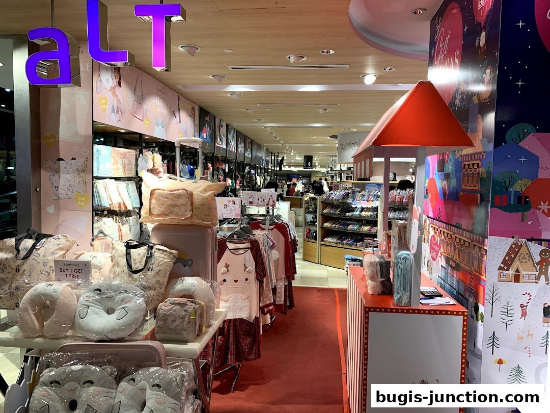 Interior view of a retail store showcasing various lifestyle products and apparel.