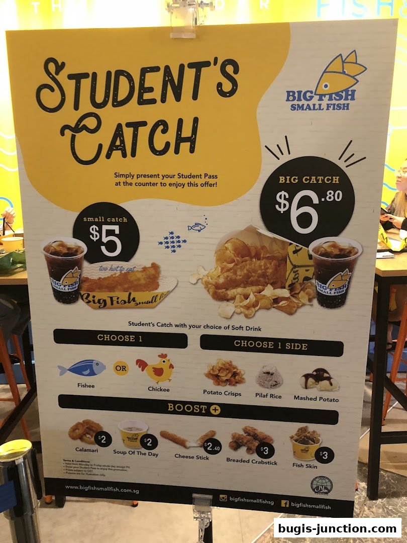 A promotional poster for Big Fish Small Fish's 'Student's Catch' meal deal.