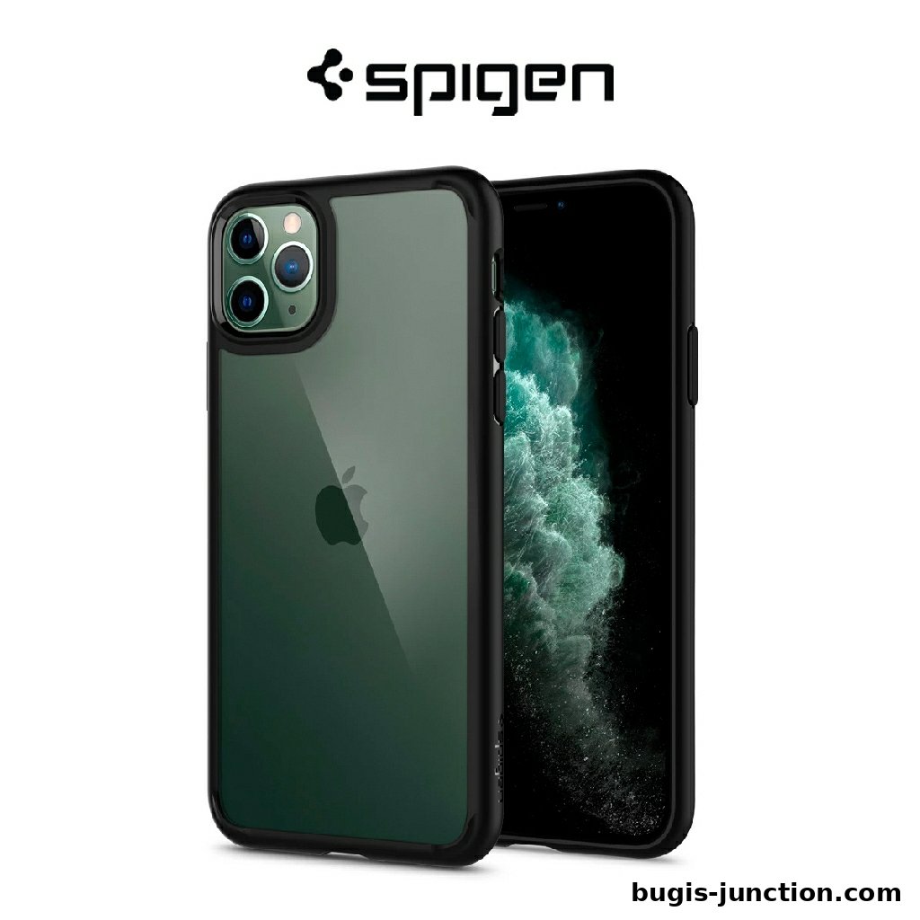 A Spigen brand phone case for an iPhone is displayed with the phone.