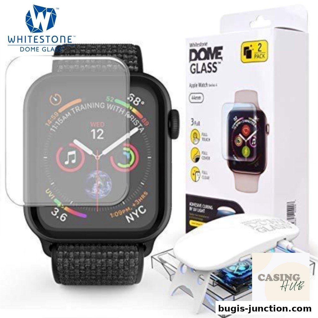 Whitestone Dome Glass screen protector for Apple Watch Series 4 with UV curing light.