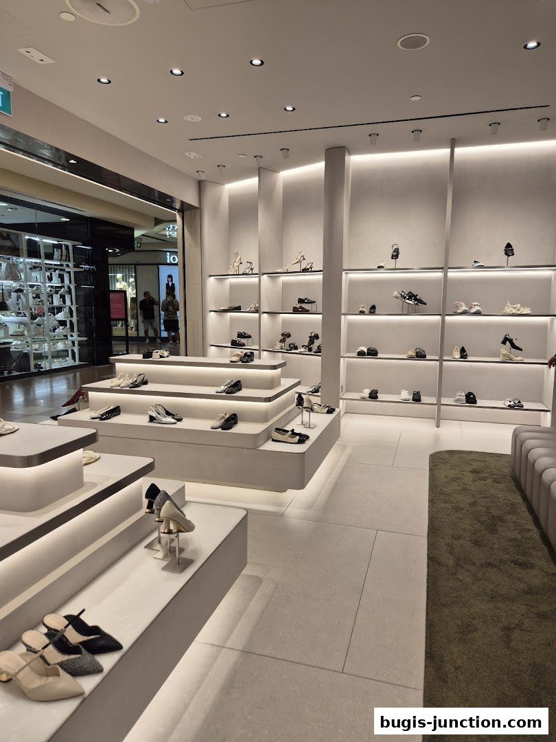 Interior view of a Charles & Keith shoe store showcasing various stylish footwear on display shelves.