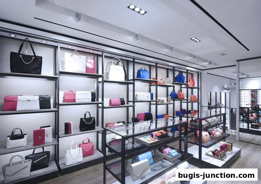 Interior view of a Charles & Keith store showcasing a wide variety of handbags and accessories on display shelves.