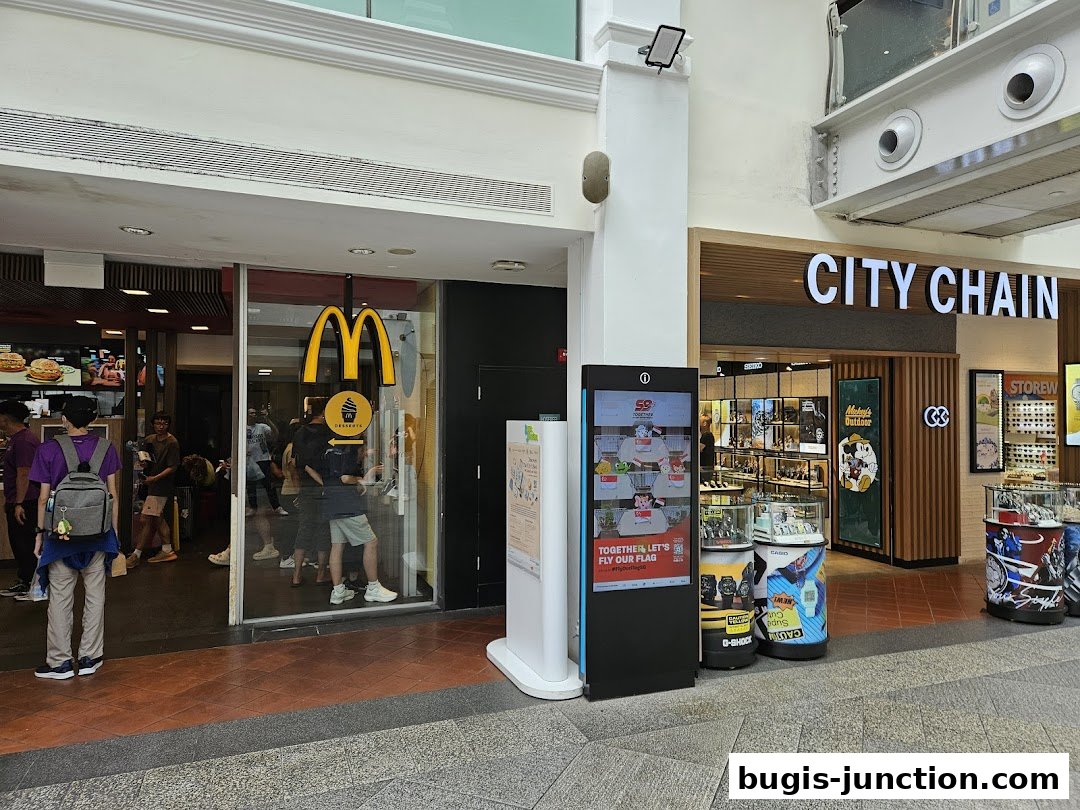 The exterior of a City Chain store and a McDonald's restaurant.