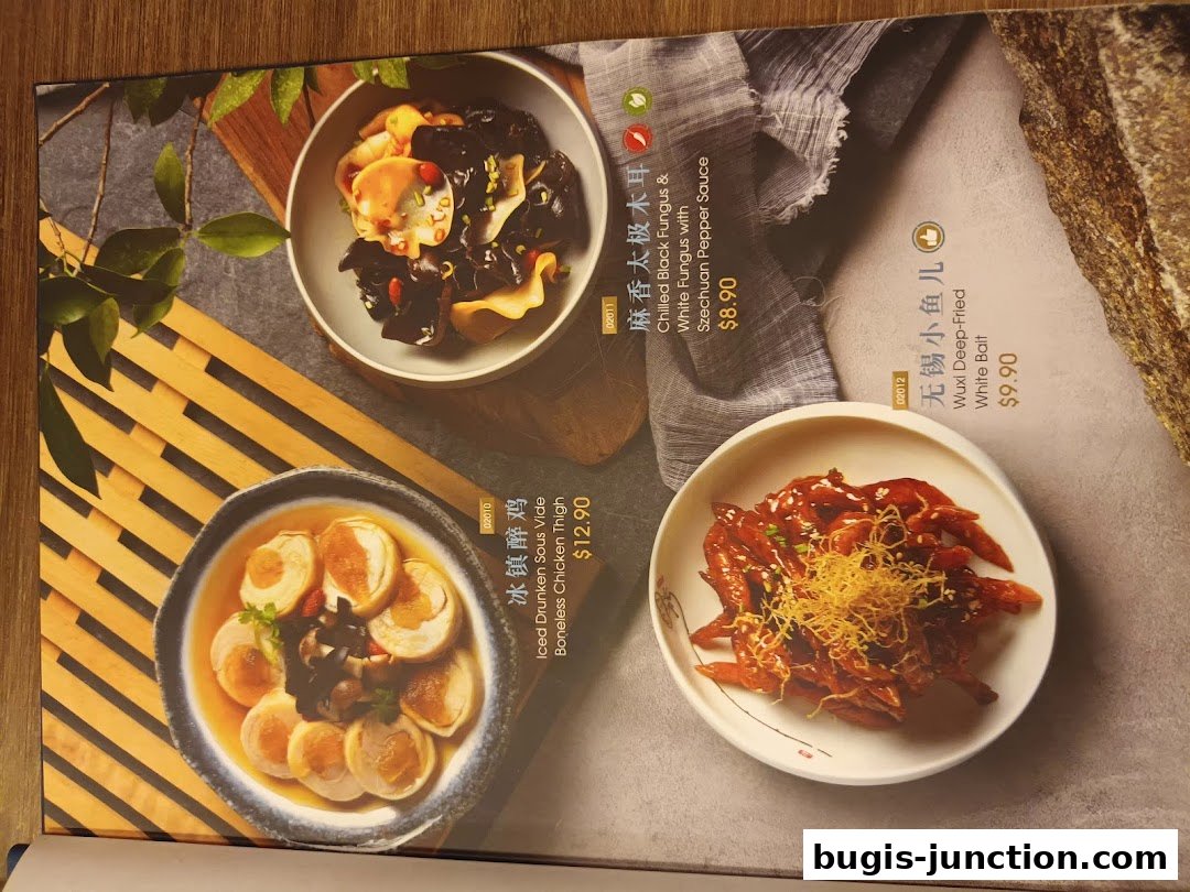 A menu page showcasing three delicious Chinese dishes with their names and prices.
