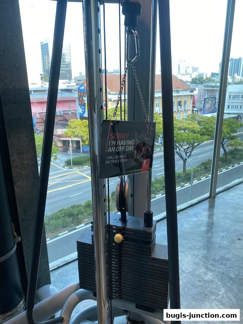 A sign on a weight machine at Fitness First states 'Sorry, I'm having an off day'.