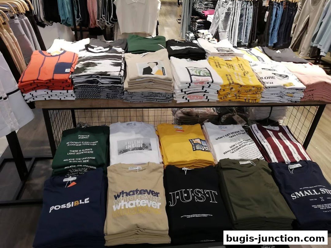 A display of folded graphic t-shirts with various inspirational and motivational text prints.