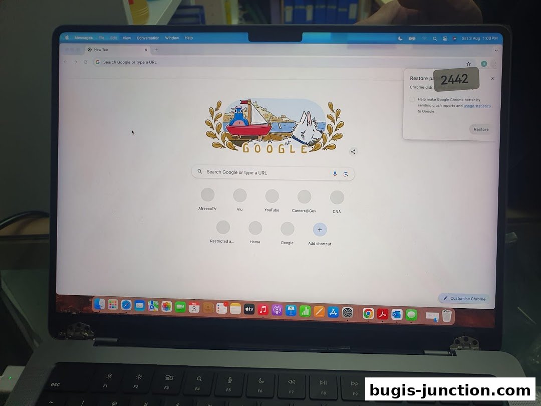 A laptop screen displaying the Google Chrome browser with a new tab open.
