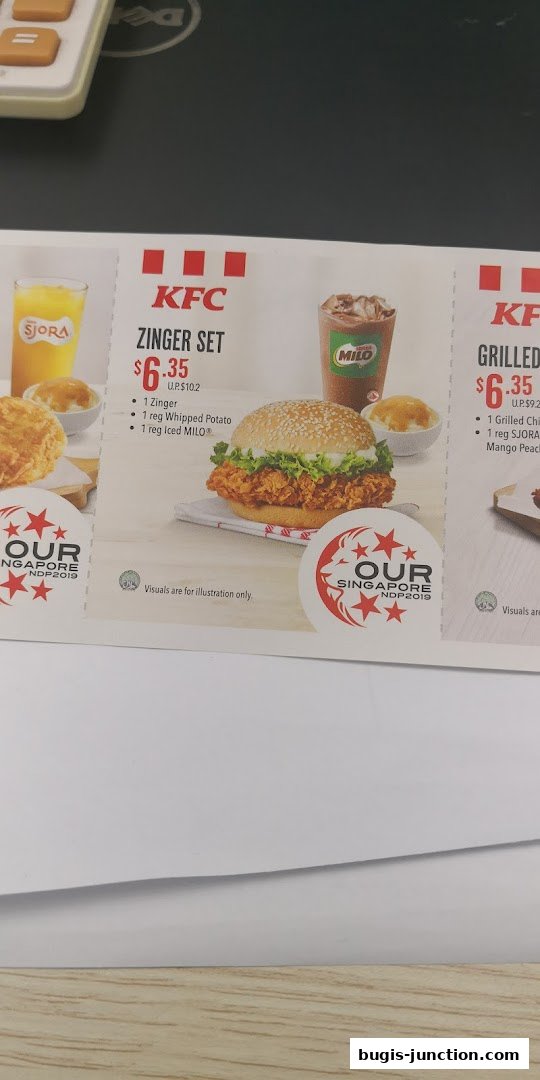 KFC menu featuring Zinger Set and Grilled Chicken Set with drinks and sides.