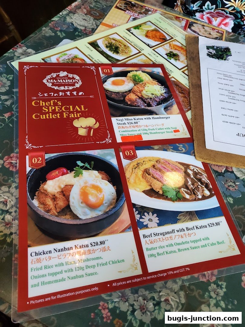 A menu from MA MAISON featuring a Chef's Special Cutlet Fair with three featured dishes.