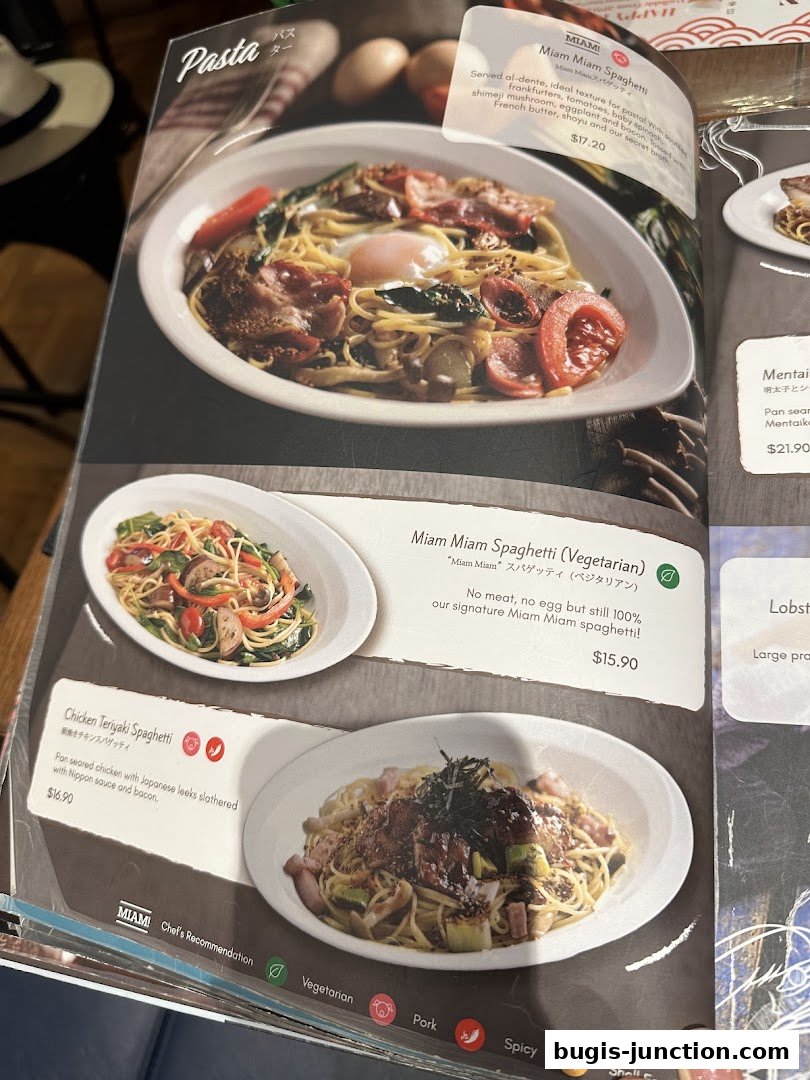 A menu page showcasing various pasta dishes with appetizing images and descriptions.