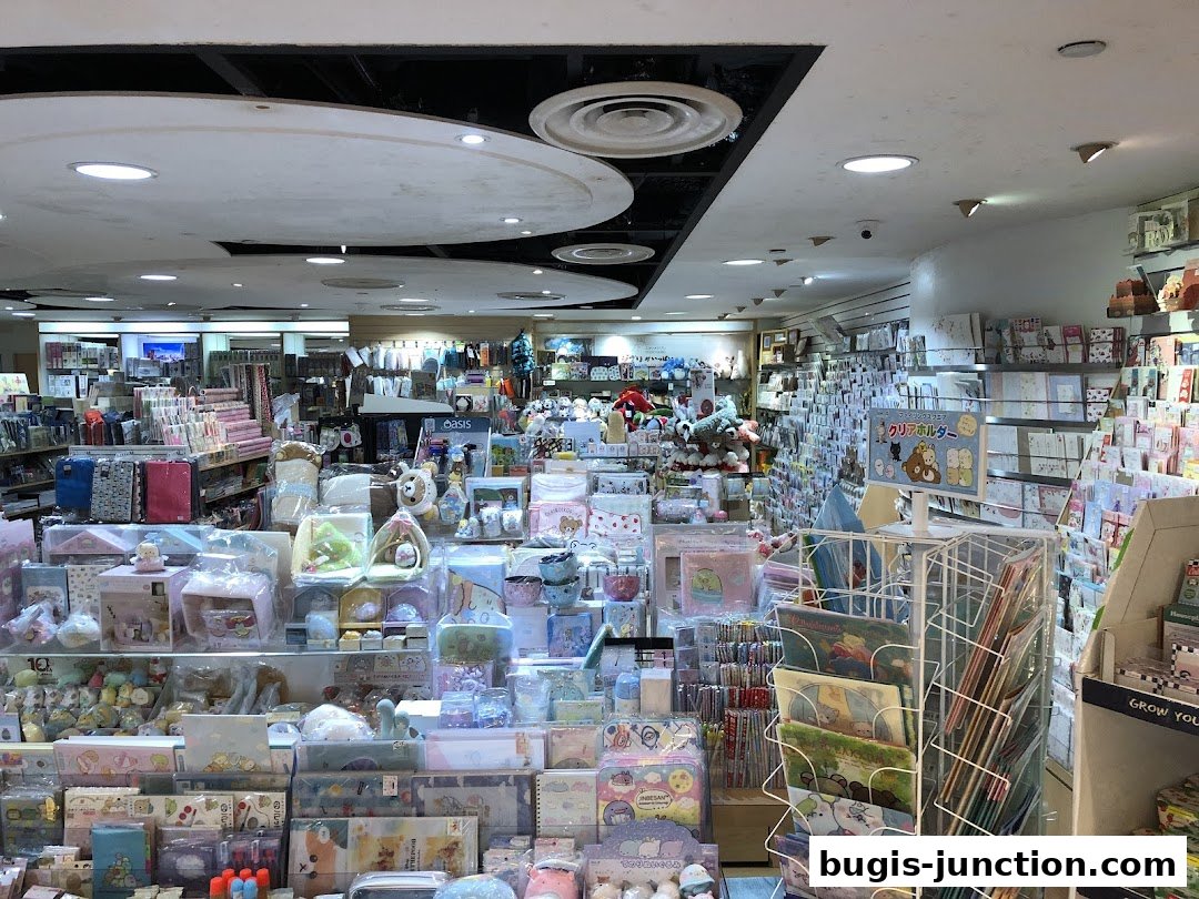 A well-stocked stationery and gift shop interior with shelves full of cute merchandise.