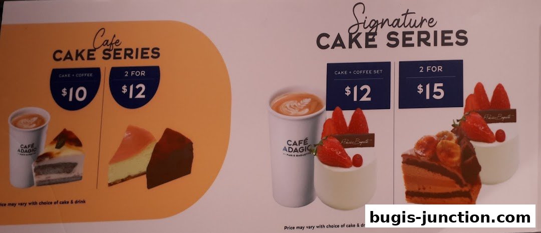 Paris Baguette menu featuring cake and coffee sets with prices.