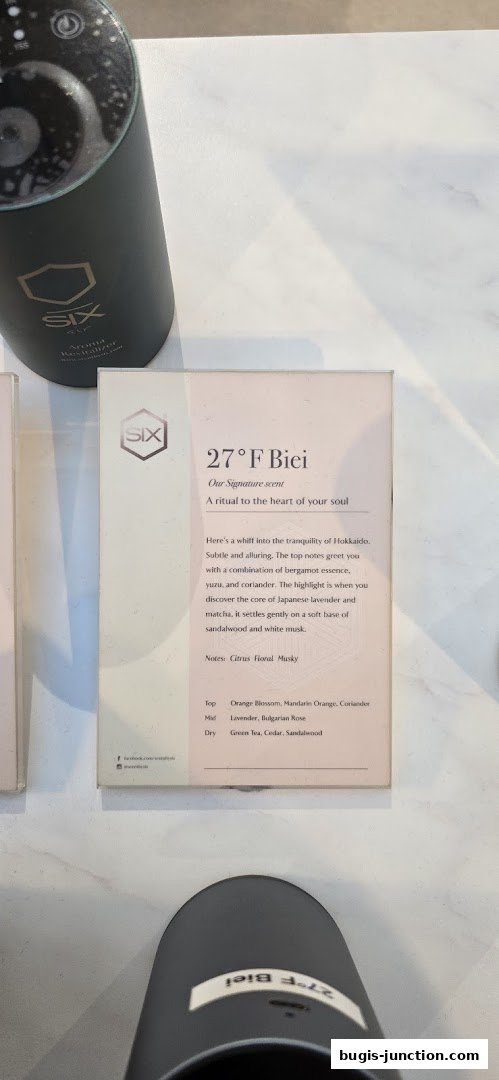 A product card for the '27°F Biei' signature scent from Scent by SIX.