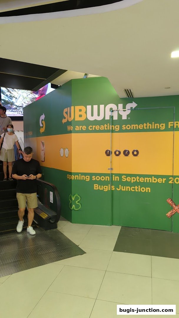 Subway store under construction with 'opening soon' signage at Bugis Junction.