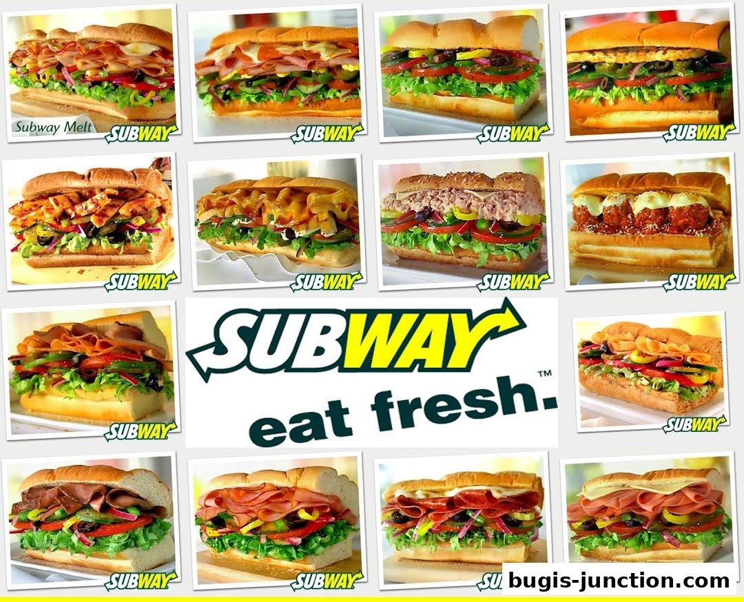 A collage of various Subway sandwiches, showcasing different fillings and bread options.