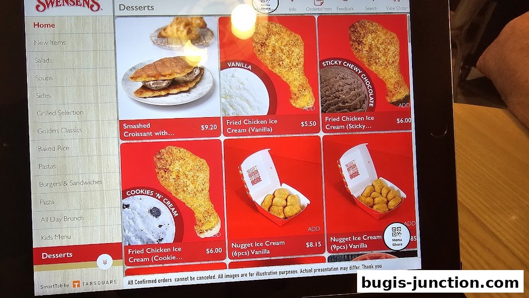 A digital menu displaying various dessert items from Swensen's.