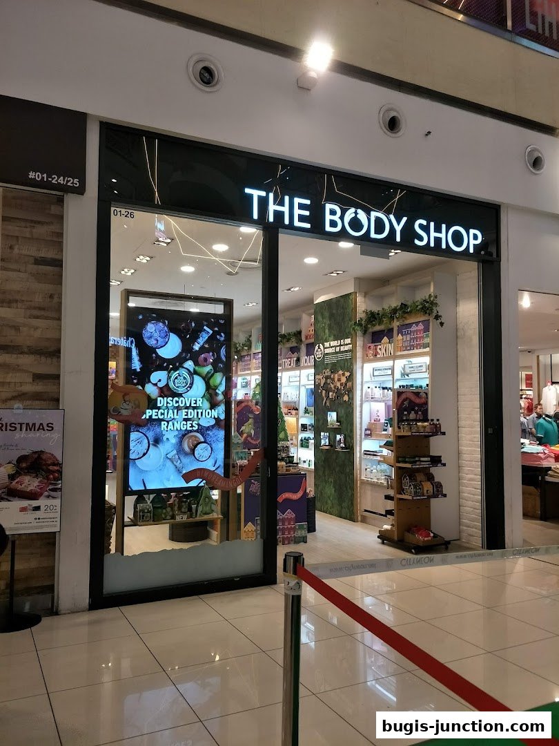 The Body Shop storefront with a digital display showcasing special edition ranges.