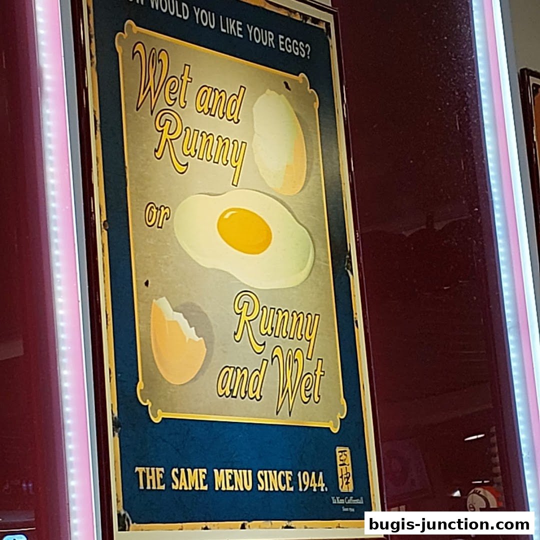 A vintage-style poster advertising eggs at Ya Kun Kaya Toast, asking about preference for runny or wet eggs.