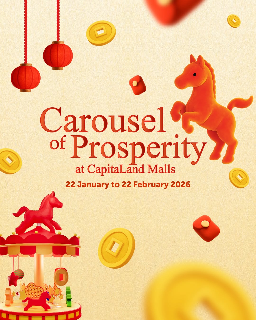 Festive Chinese New Year decorations and the Carousel of Prosperity event