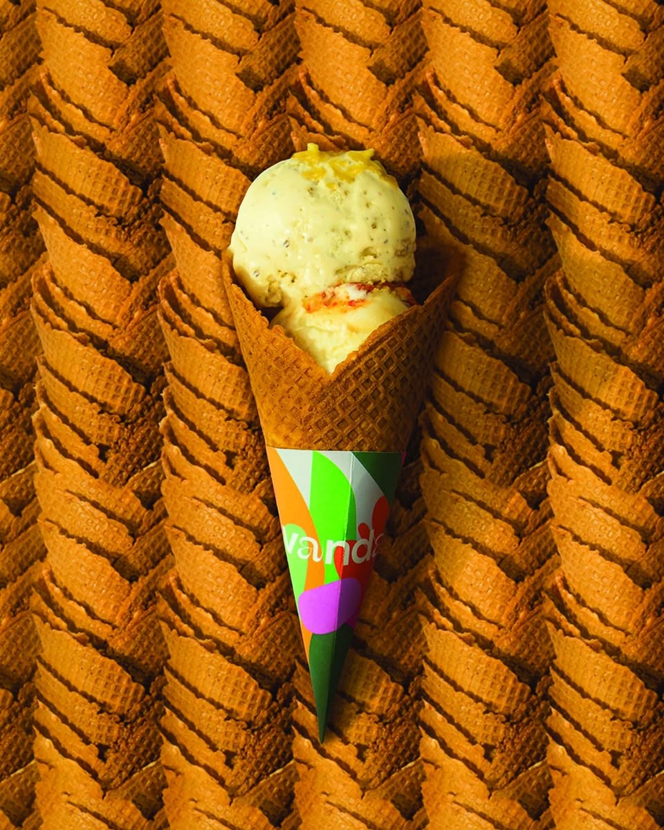 Close-up of a beautifully crafted mochi gelato with unique toppings