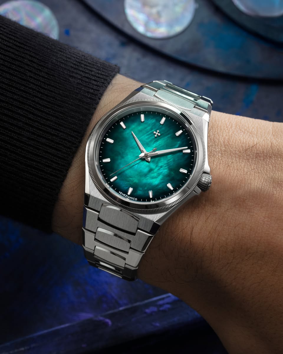 The elegant Venezianico Arsenale timepiece on display